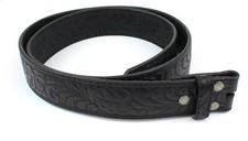 Leather Belt Strap with Embossed Western Scrollwork 1.5" Wide with Snaps Black-S