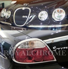 UK Seller COMBO Set CHROME Head & Rear Light Trims for JAGUAR S Type 2004 > LCI