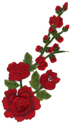 Rose 3D 32cm Bügelbild Applikation Aufnäher Rosen Blättern Rose Blumen Stickerei