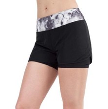 MONDETTA ACTIVE SHORT WITH LINER, SMALL , BLACK WITH FLORAL TRIM, NWOT