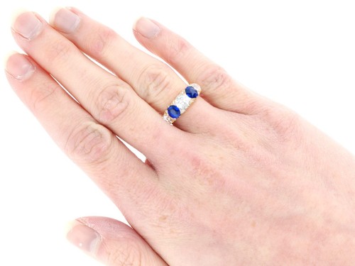 1.20Ct Basaltic Sapphire and 1.59Ct Diamond, 18k Yellow Gold Five Stone Ring - Picture 8 of 13