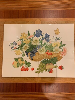 2D Hand Painted Flower Basket Art Mural Ceramic Tile Decor Kitchen & Bath  Decor