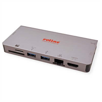 USB Typ C Dockingstation, HDMI 4K, VGA, 2x USB 3.2 Gen 1, LAN, PD, Cardreader