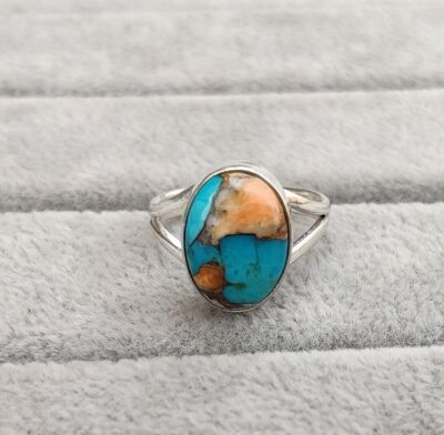 Oyster Turquoise Ring 925 Sterling Silver Band Ring Statement Handmade Ring YH72
