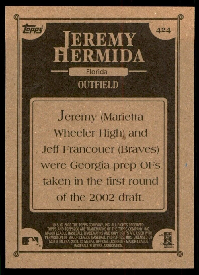 2003 Topps 206 Jeremy Hermida Baseball Cards #424 - Image 2 of 2