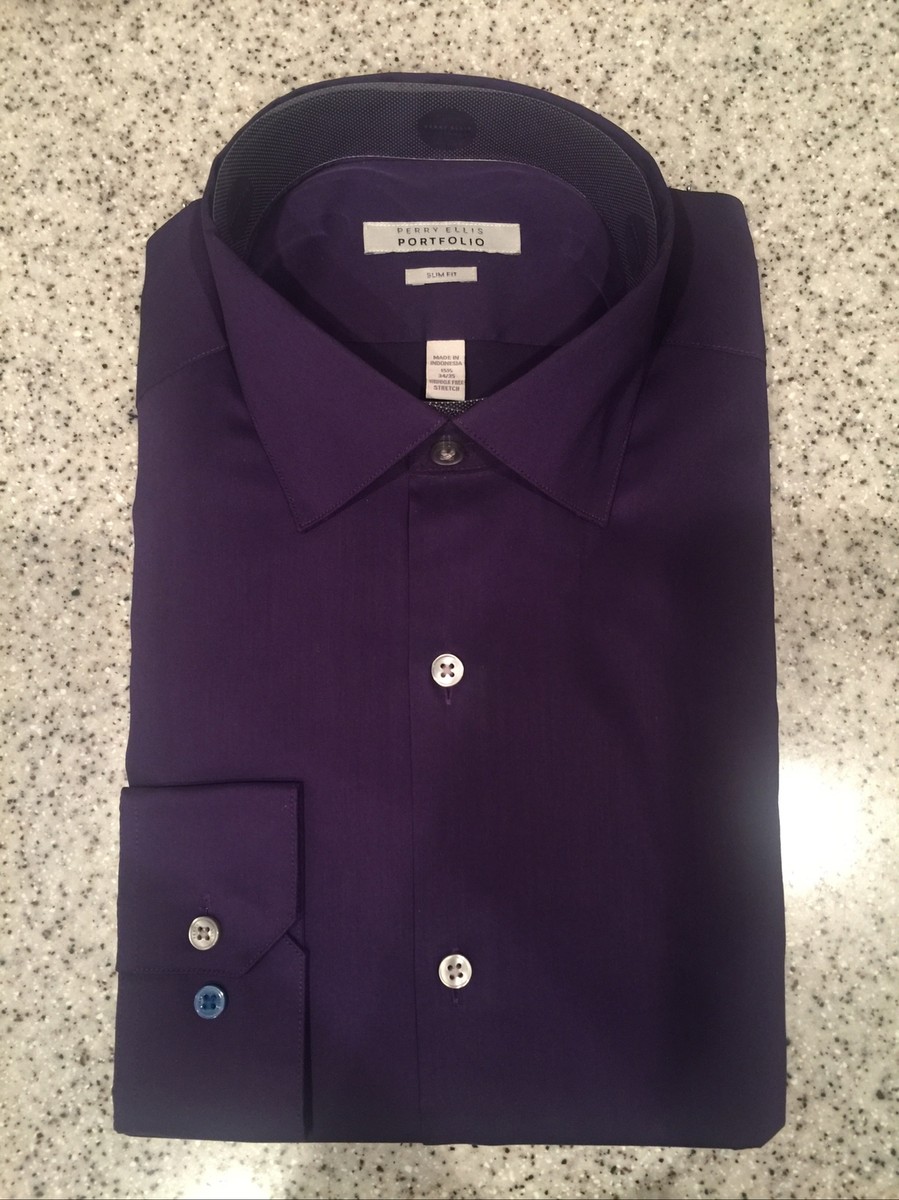 slim fit dress slacks Slim Fit Non-Iron Solid Dress Shirt – Perry Ellis main image 1