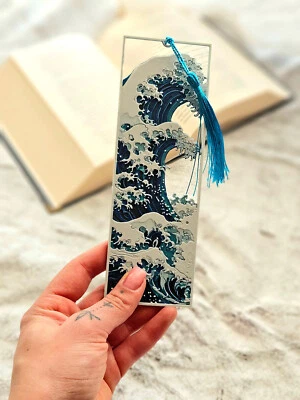 SUSSEX 3D The Great Wave Bookmark Japanese Art-Inspired 3D Print Blue Tassel Hokusai Style