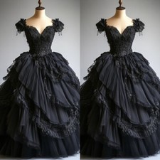 Gothic Black Wedding Dresses Beading Lace Off The Shoulder A Line Bridal Gowns 