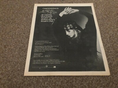 RSM21 ADVERT/PICTURE 12X10 STEVIE NICKS CONGRATULATIONS BEST FEMALE VOCALIST