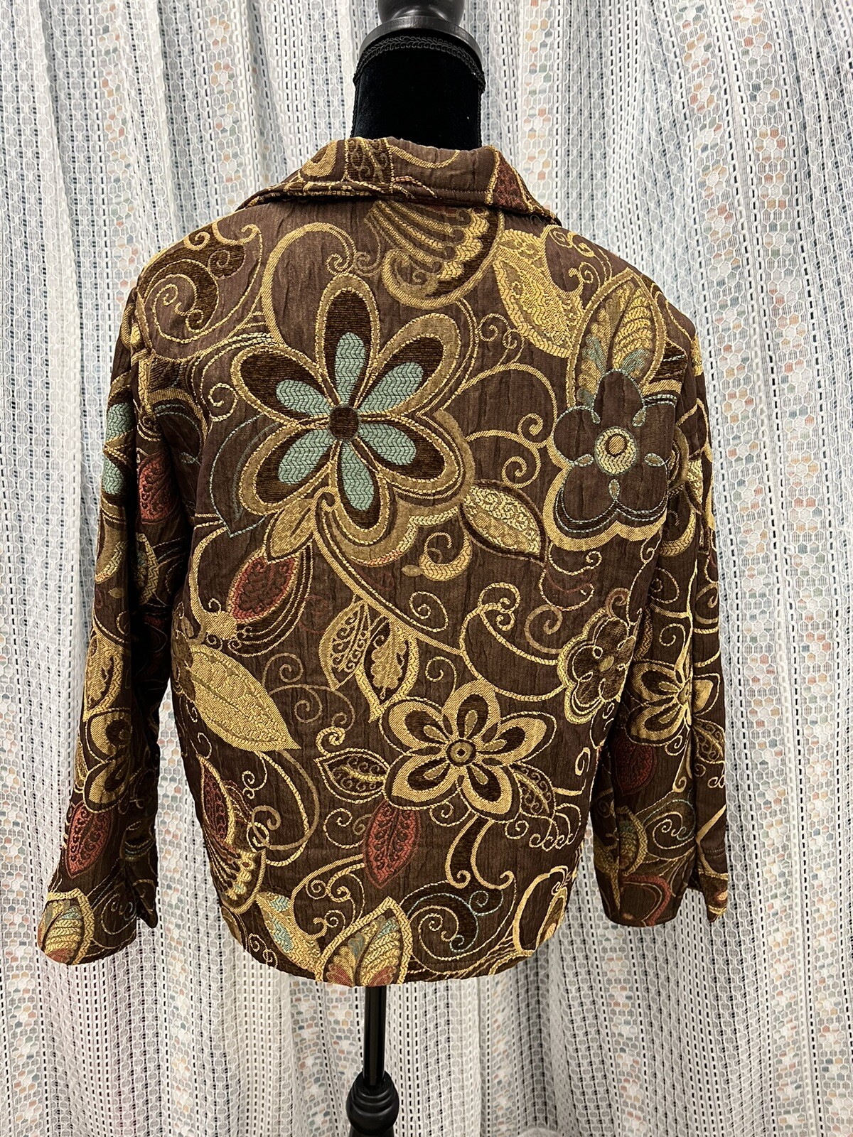 Pony Jacket Vintage Dipinto Cappotto Broccato Floreale Bottone Frontale Donna Taglia Large