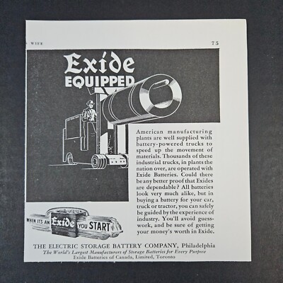 1941 Exide Electric Storage Battery Company Vintage Print Ad Fork Lift Truck