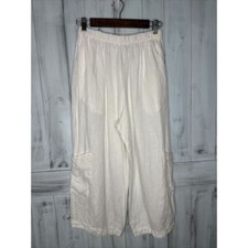 BRYN WALKER WHITE 100 LINEN PULLON ELASTIC WIDE LEG CROPPED FLOOD PANTS XS