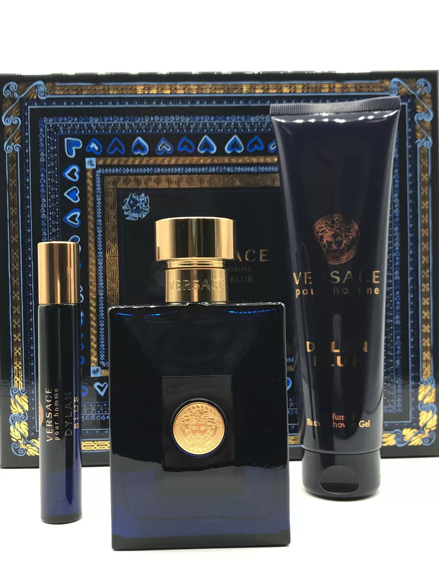 Versace Dylan Blue Men 3pc Set Cologne Spray 3.4 oz Shower Gel 5.0 oz and  Mini