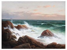Seascape sea Wave Rocks B. Lindholm Tile Mural Kitchen Backsplash Marble Ceramic