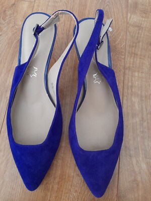 Marks And Spencer Autograph Blue Suede Leather Low Heel Shoes Uk