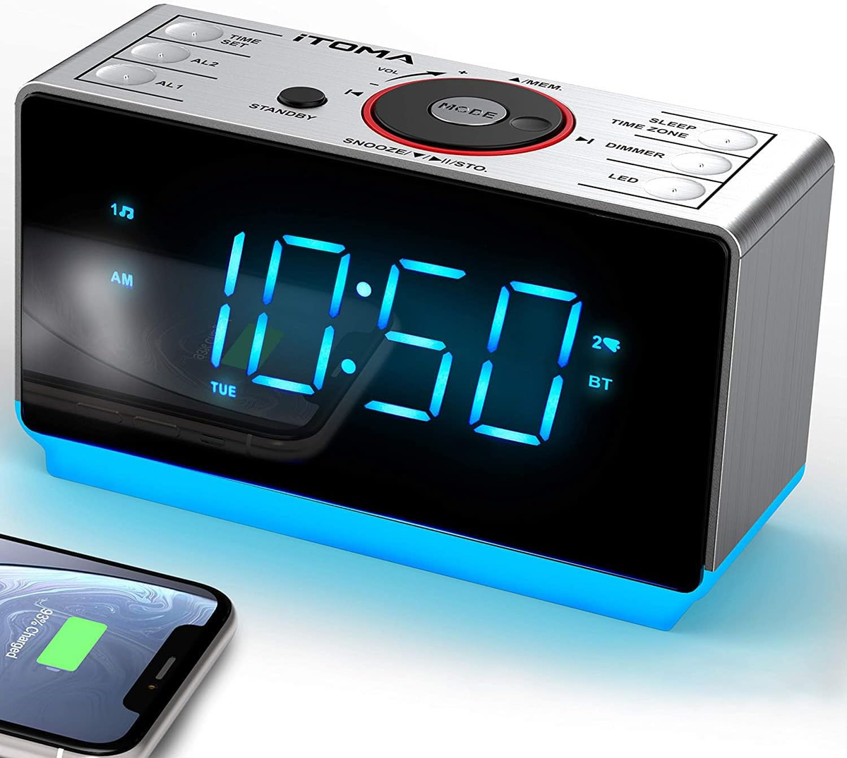 Reloj Despertador Led Radio Fm De Bluetooth Inalámbrico Alarma 1,2