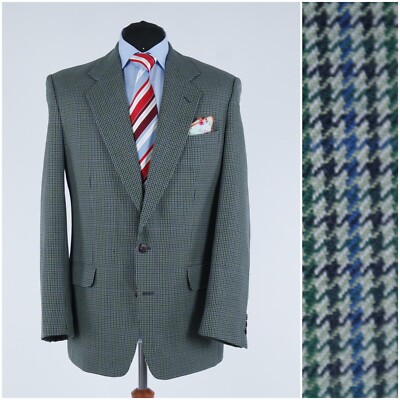 Herren Hahnentritt Tweed Sakko 42R UK Größe DAVINCI Grün Wolle Sport Mantel Blazer
