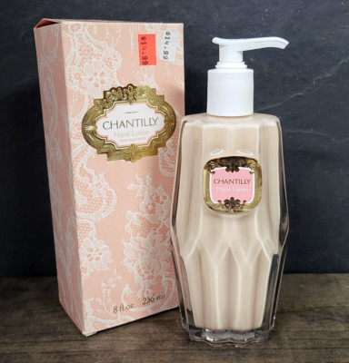 Dana Chantilly 8 oz hand lotion with dispenser VINTAGE glass bottle READ