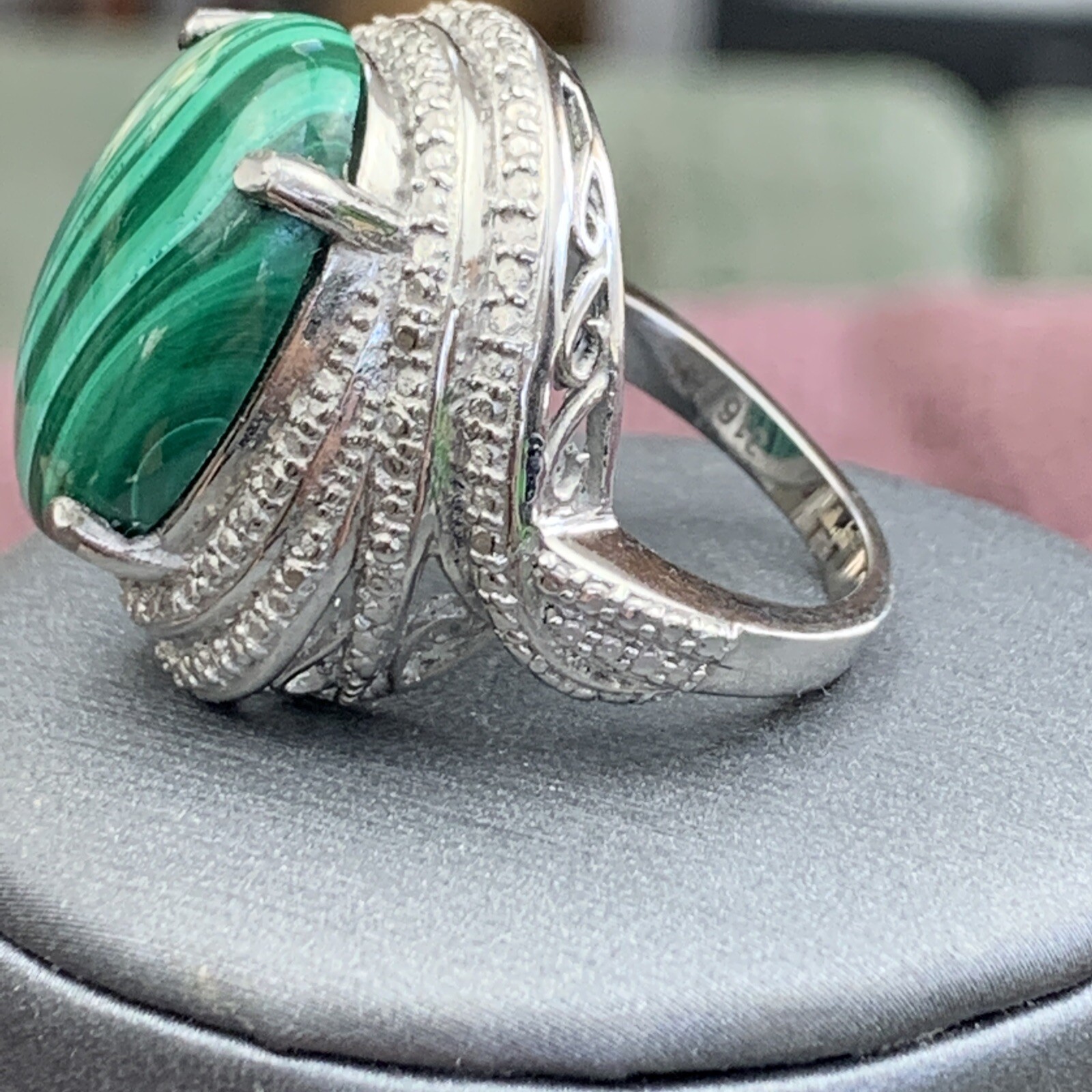 ￼large Malachite￼ Stone Cabochon￼Statement ring￼￼… - image 7