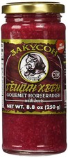 ZAKUSON GOURMET HORSERADISH w. BEETS HOT STRONG 8.8oz GLASS                  