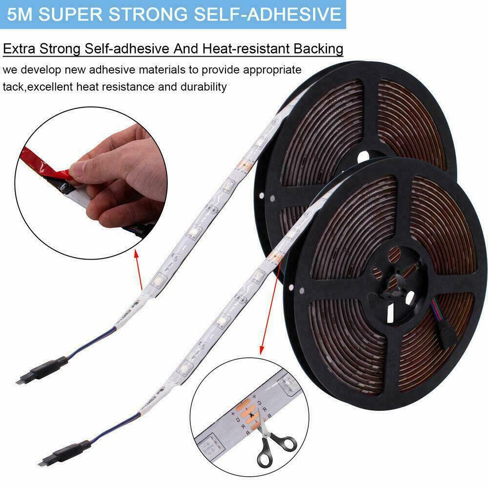 5M RGB 5050 Waterproof LED Strip light SMD 44 Key US Remote 12V Power Full Kit