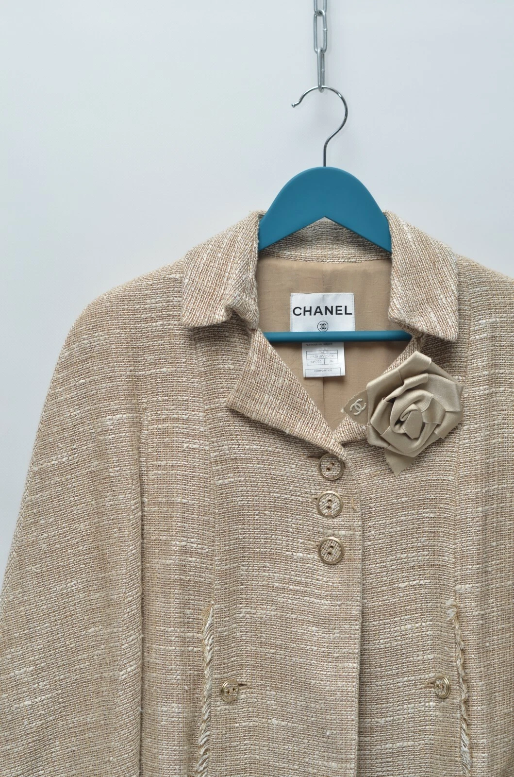 Giacca blazer CHANEL di lusso donna beige lino seta tweed taglia 36 made in France