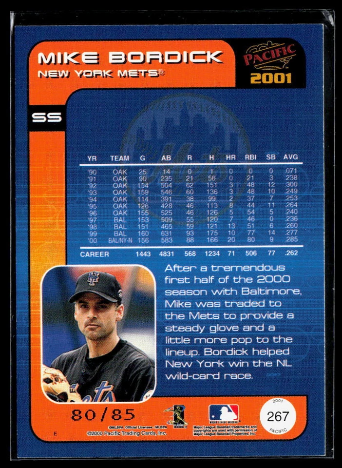 Mike Bordick 2001 Pacific Retail LTD #267 #/85 Corners SN - Image 2 of 2