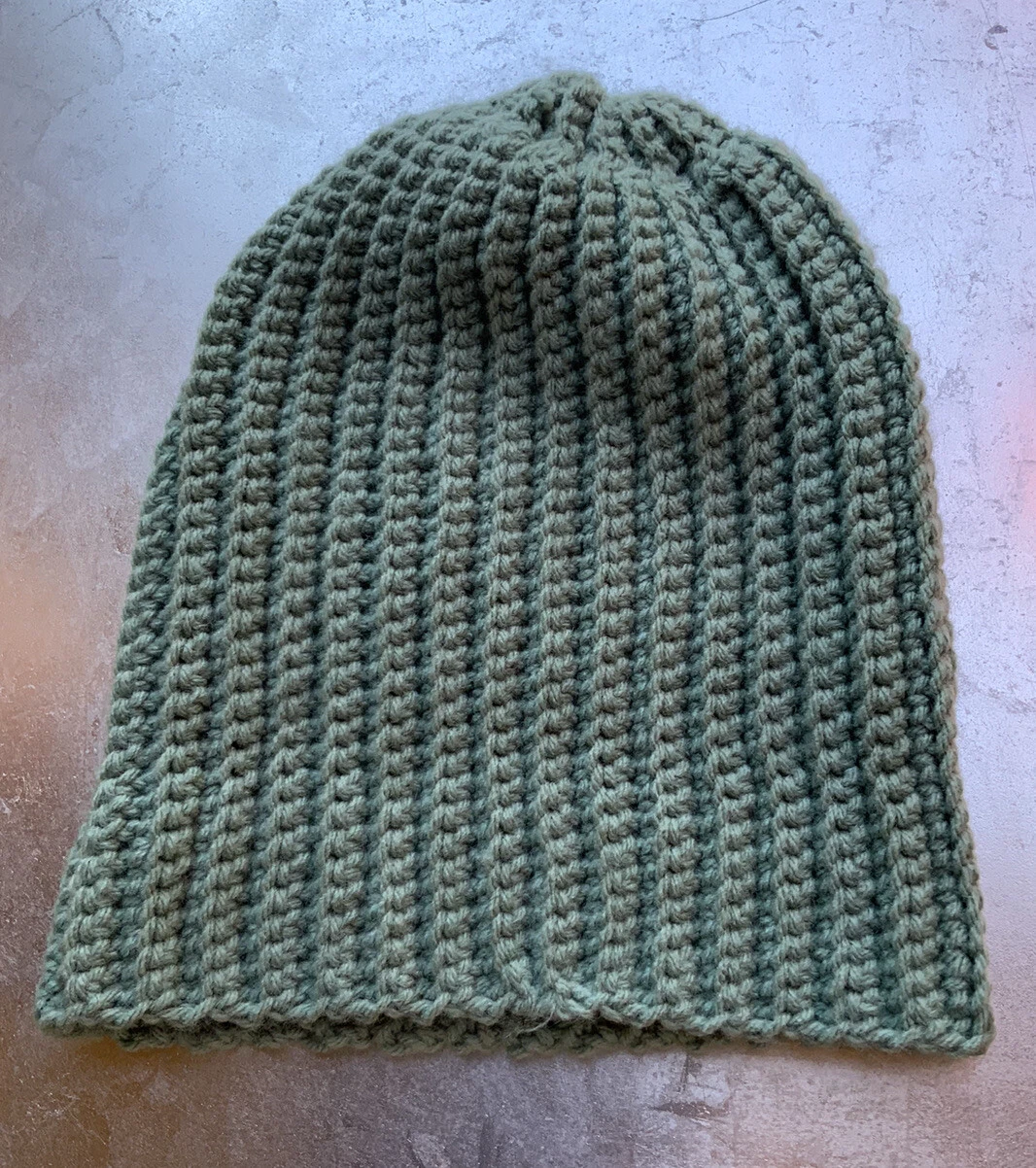 Sage Green Ribbed Knit Beanie Hat One Size Unisex
