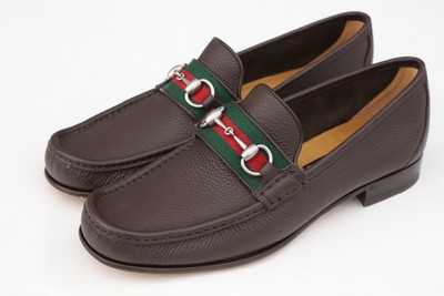 Gucci Men\'s Leather Horsebit Loafer with Web - Size US12 Authentic Gucci Web Silver Horsebit Burgundy Fabric Mens  main image 2