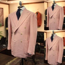Summer Seersucker Men's Coat Beach Tuxedos Groom Wear Jacket Leisure Blazers