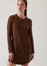 ATHLETA Balance Midi Sweater Dress Women S Mahogany Brown w/ Pockets  