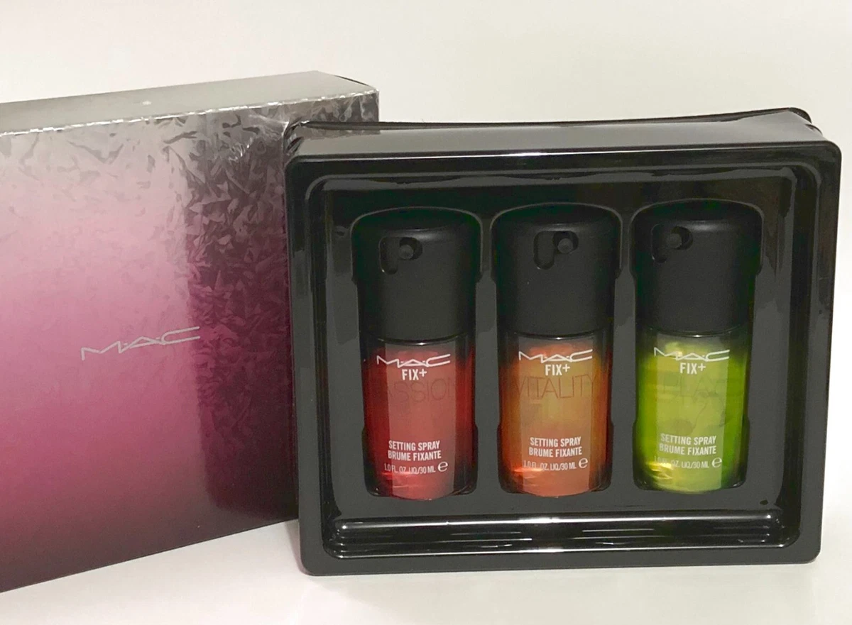 Mac Good Vibes Fix Kit Power Up Setting Spray 3x 30ml Passion Vitality Play set