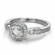 2.CT Round Cut Halo White Moissanite Engagement Ring Solid 14K White Gold Size 6