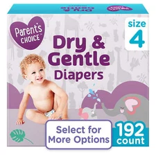 Parent's Choice Dry & Gentle Disposable Baby Diapers, Size 4, 32-192 Count