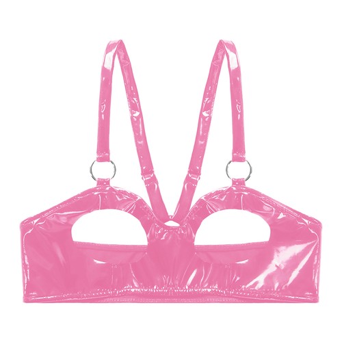 Womens Sexy Open Cups Lingerie Wet Look PVC Leather Bra Tops Rave Night Clubwear - Picture 24 of 51
