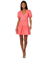 Adrianna Papell Women Stretch Cotton Short Dress, Spicy Coral