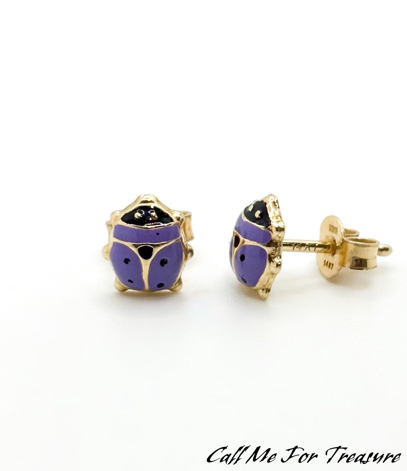 Solid 14K Gold Ladybug Earrings - image 1