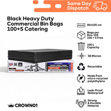 Black Bin Bags Heavy Duty 100L Commercial Catering Extra-Large 100+5 Pack 38µ