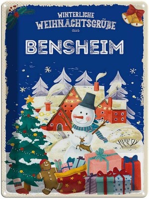 Blechschild 40x30 cm Weihnachtsgrüße BENSHEIM Abenteuer Reisen Urlaub Weihnachte