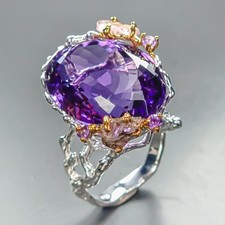 Gemstone 36 ct Natural Amethyst Ring 925 Sterling Silver Size 8 /R458064