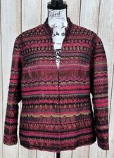 Chico s Embroidered Metallic Open Front Jacket Size 3 XL 16-18 Boho Beaded