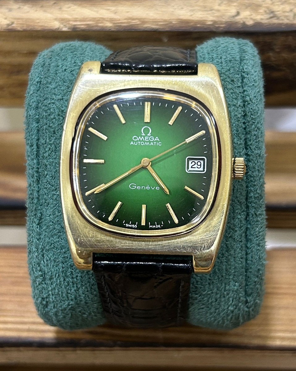 Vintage Omega Genève Automatic Green Dial 166.0190 Gold Plated