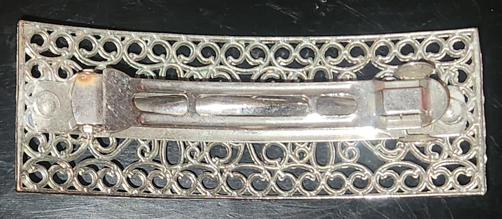 Vintage Rectangular Silver-toned Rhinestone Filli… - image 3