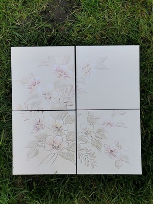 Italienische Floral Keramikfliesen Blume Wandbild Gold Detail 15 cm Made In Italy x4