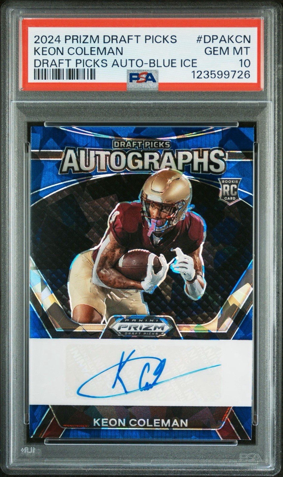 Keon Coleman Panini Prizm Draft Picks Draft Picks Autographs #DPAKCN Blue Ice