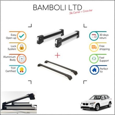 Bamboli 29.5'' Ski Carrier & Black Cross Bar Set For Bmw X1 E84 2009 - 2015 4 pcs