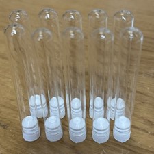 New 10 x Glass Test Tubes With White Plastic Push Caps 12mm x 75mm Clear Tube