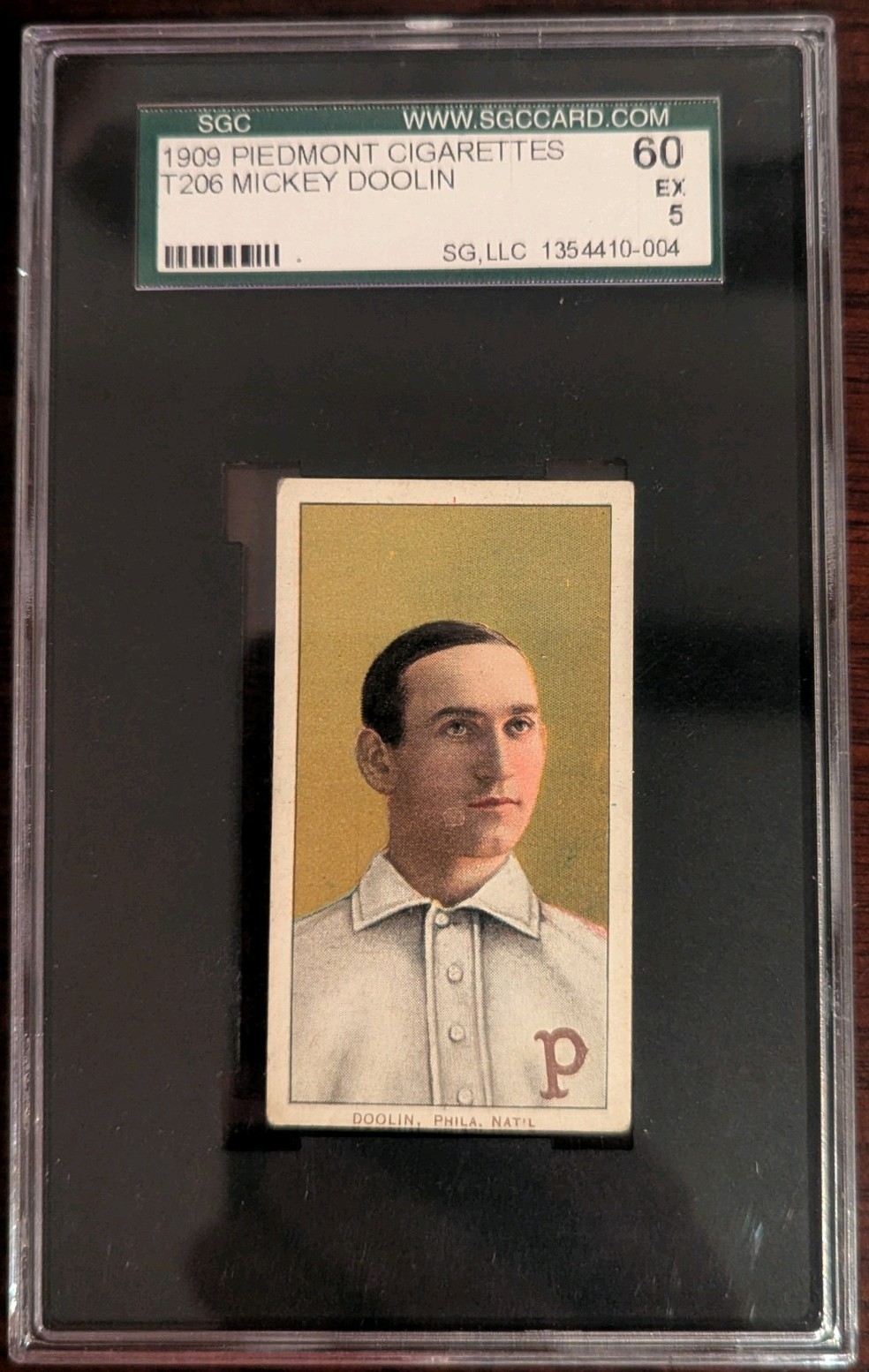 1909-11 T206 Mickey Doolan (Doolin) Portrait Piedmont 150 Phillies SGC 5
