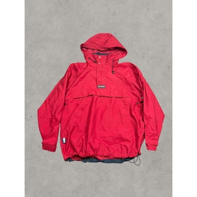 Vintage Chaps Ralph Lauren Red Anorak Windbreaker Pullover Hooded Jacket Mens