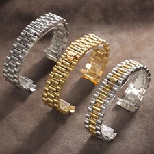 Solid Stainless Steel Strap Bracelet 20MM Curved End President Silver Watch Band